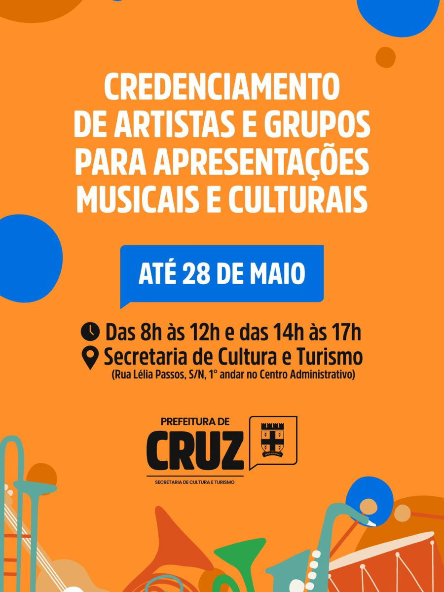 Artistas e grupos culturais de Cruz das Almas têm até 28 de maio para realizar credenciamento