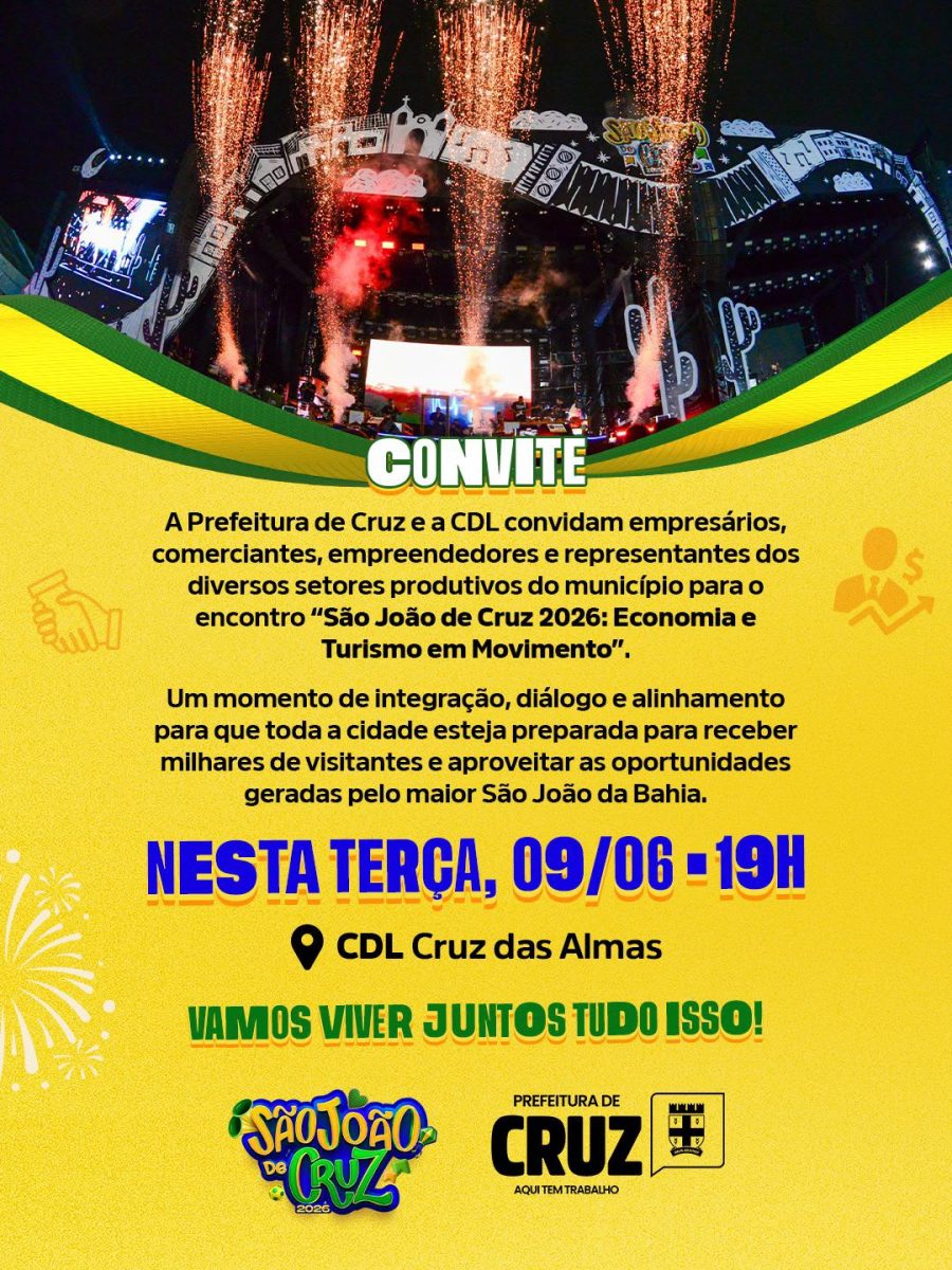*Prefeitura e CDL convidam comerciantes e empreendedores para encontro de economia e turismo no São João de Cruz nesta terça (09)