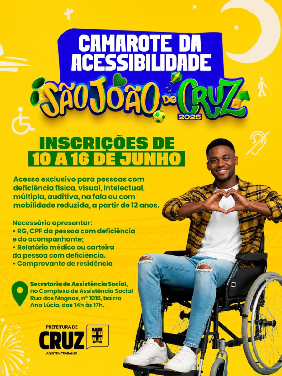 Inscrições para o Camarote da Acessibilidade do São João 2026 serão realizadas de 10 a 16 de junho*